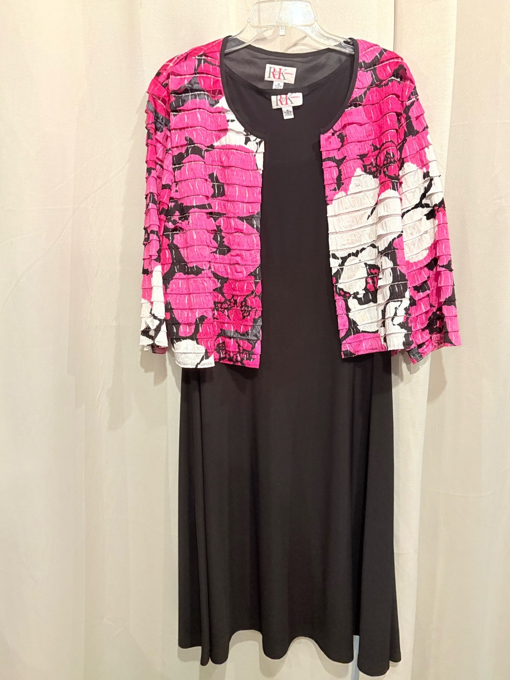R&K Originals Pink & Black Floral Jacket Over Black Tank Dress - Picture 2 of 7